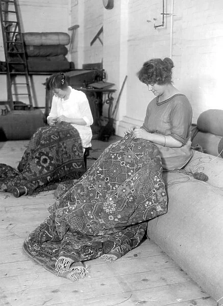 Carpet making at Wilton. Finishing touches. 5 November 1920