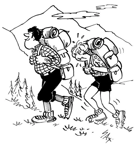 Cartoon by Sax Couple hiking Usually paying little or no attention to political correctness