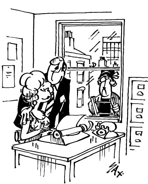 Cartoon by Sax The husband is caught out chatting up his secretary Usually paying
