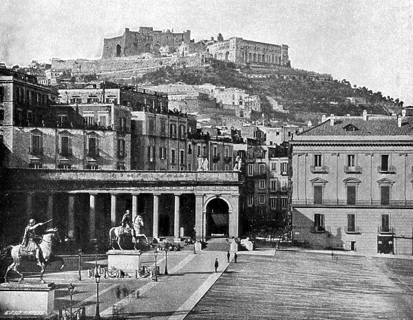 The castle of St Elmo, from the Largo De Palazzo, Naples. In the foreground is
