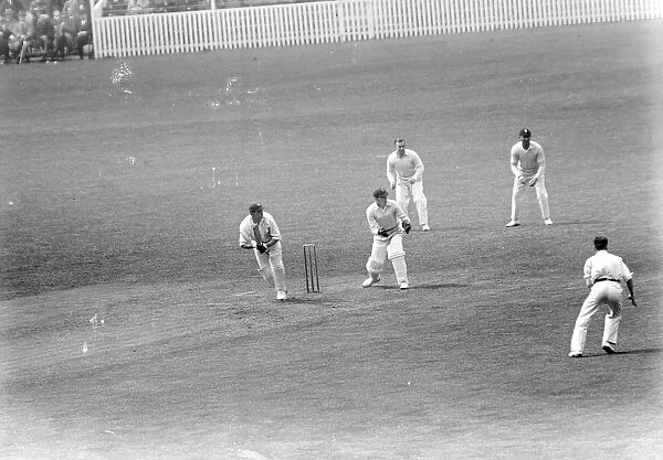 A century by a master batsman. Hammond ( Glos ) making a stroke by which he completed