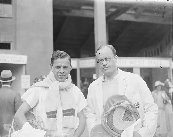 Champion tennis players. Watson Washburne, USA, ( right ) and Louis Raymond, South Africa