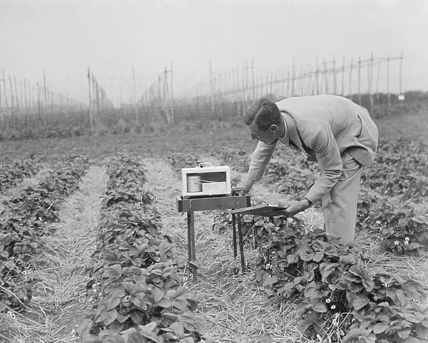Checking measuring equipment at the East Malling Research Station in Kent. 2 June 1937