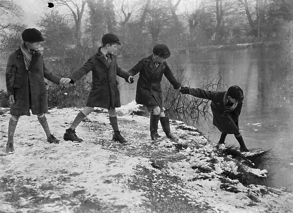 Children testing the ice. 1935
