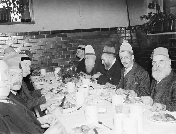 Christmas dinner at the Old Mens Institue in Farnborough, Kent. 1936