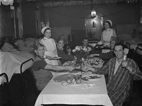 Christmas dinner for the patients at the County Hospital in Dartford, Kent