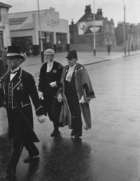 Civic service procession in Bexleyheath, Kent. At the front is C J Buckingham