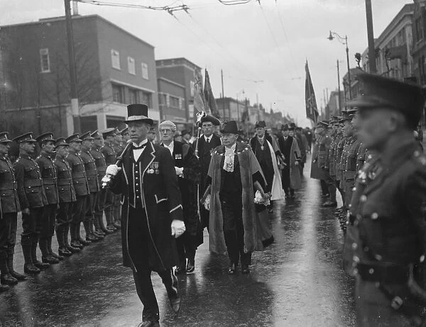 Civic service procession in Bexleyheath, Kent. At the front is C J Buckingham