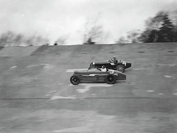 A close race at Brooklands. Crowds thronged the Brooklands track for the great