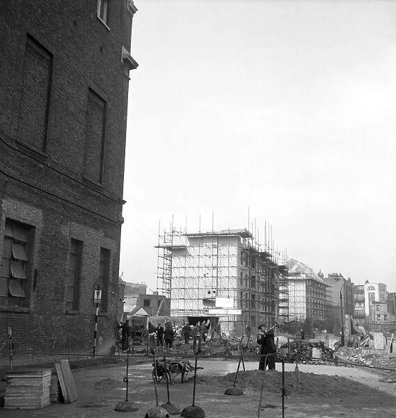 The construction of new buildings in Wapping, the London dock area which had been