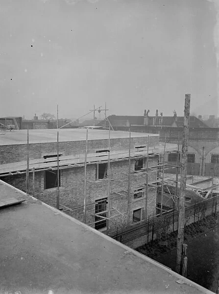 The construction of the Speedwell Telephone Exchange at Golders Green, London - rooftop view
