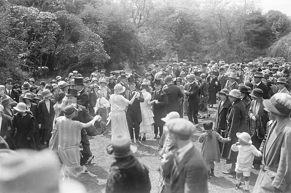 Cornish folk dance at Helston northern end of the Lizard Silk hat dancers passing
