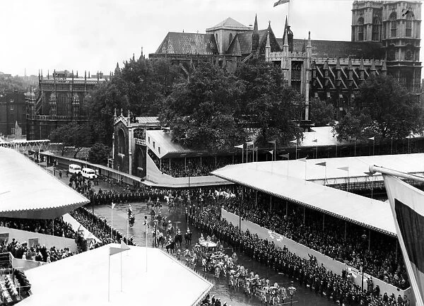 Coronation Day - The Royal procession leaving Parliament Square after the Crowning Ceremony