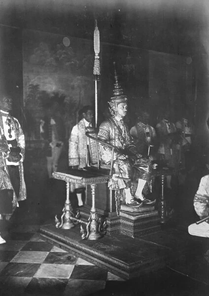 Coronation of the King of Siam. The King on the Noble throne immediately after the crowning