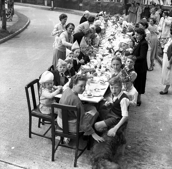 Coronation street party in Norfolk Crescent, Sidcup, Kent June 1953