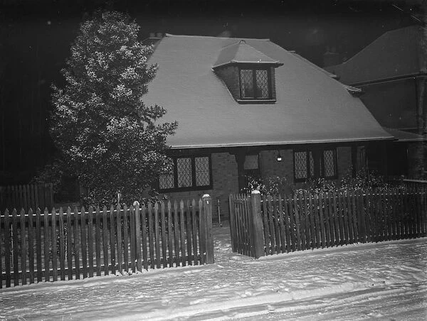 The Cottage, nr 1 on Birchwood Avenue, Sidcup, Kent, covered in snow