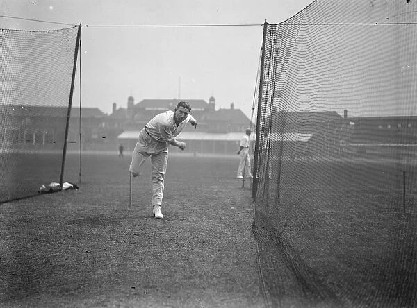 Cricket at the Oval. Alf Gover, bowling. 23 April 1928
