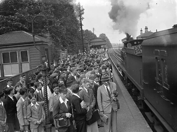 The crowded platform at Sidcup railway station, full of schoolboys waiting to get