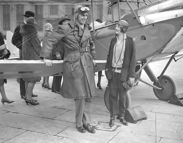 At Croydon Aerodrome. Mrs Spencer Cleaver and her pilot Captain Drew before leaving