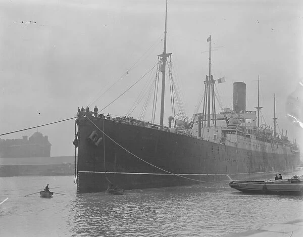 The Cunard Liner Saxonia at Tilbury November 1920