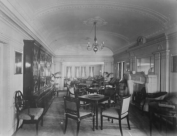 The Cunard liner Scythia 1st Class writing room and library October 1921