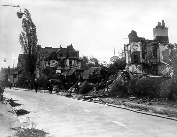 Damage caused to Sidcups main road during the German aerial onslaught