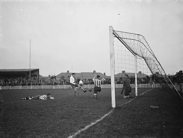 Dartford versus Leyton in the FA Cup. A defender throws himself in front of a shot