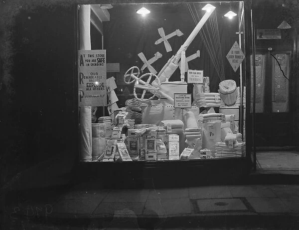 Decorated window in Sidcup, Kent during shopping week. 1938