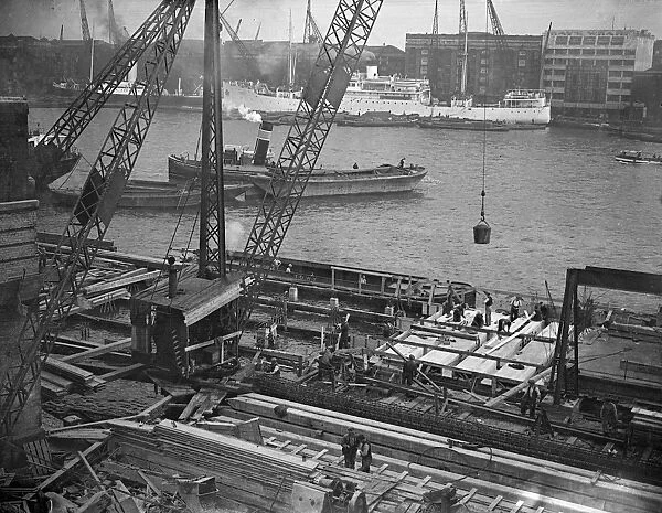 Demolition and construction at London Bridge. Demolition and construction work