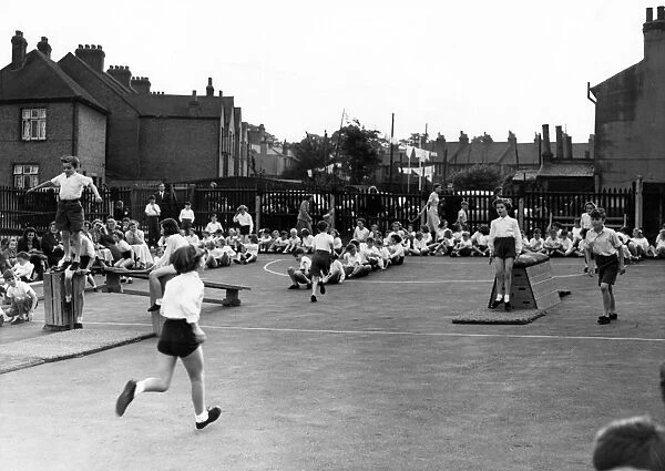 A demonstration of physical education at Denton School 26 July 1954
