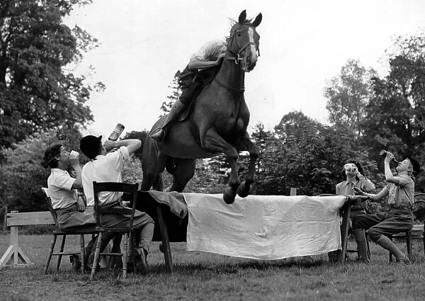 Display of jumping the table on horseback