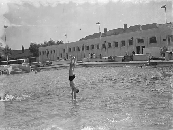 Diving at a swimming pool in Gravesend, Kent. 1939