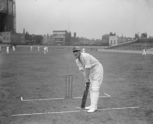 Douglas Jardine ( Surrey ) on guard. 10 September 1929