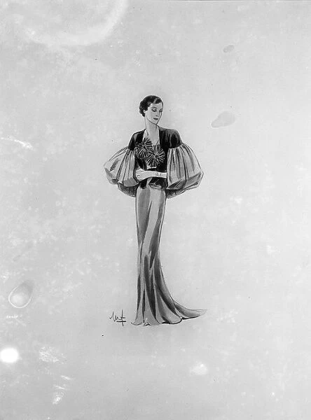 Drawing of Princess Marinas trousseau by Molyneux - evening gown. 26 November 1934