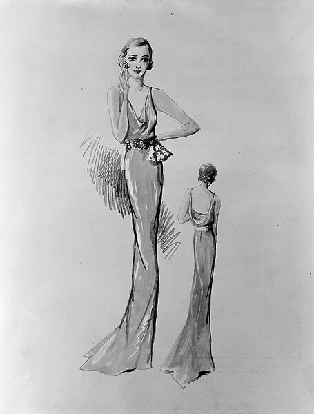 Drawing of Princess Marinas trousseau by Molyneux - evening gown 26 November 1934