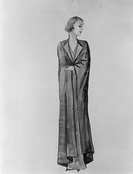 Drawing of Princess Marinas trousseau by Molyneux - evening cape 26 November 1934