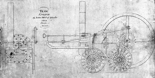 Drawing of Trevithicks tram engine December 1803