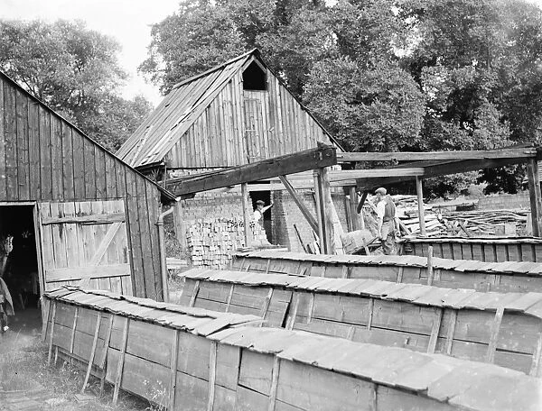 Drying bricks at the Hollinbourne brick works, Kent. 1935