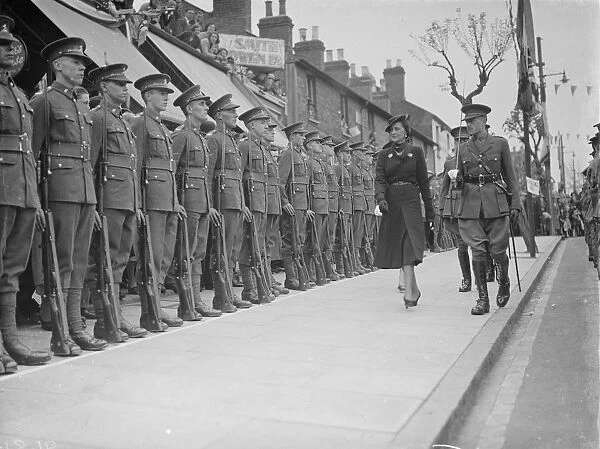The Duchess of Kent inspecting the guard of honour. 1938