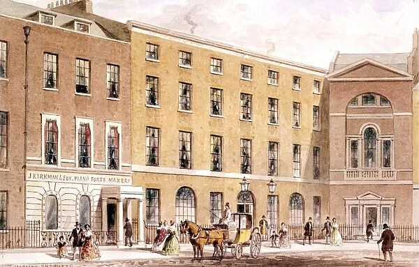 The east side of Soho Square, London. Number 32, on the right, was the home of Sir Joseph Banks