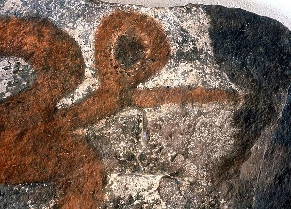 Easter Island - Birdman cult - Detail of an ancient rock painting of one of the bird