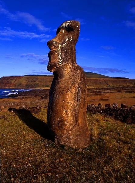 Easter Island. Statue, with traces of carvings on body