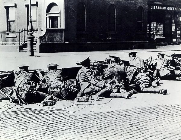 Easter Rebellion 1916 British Machine Gun Section firing upon the revolutionists