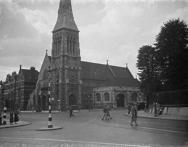 Electric transformer station housed in a church building in Streatham, London. 1938