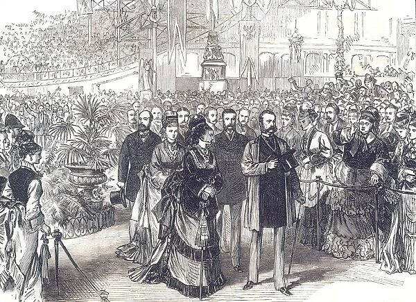 The Emperor of Russia at the Crystal Palace: The royal party passing up the nave. May 1874