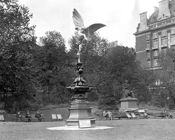 Eros Statue in its new position in Embankment Gardens. 23 May 1925