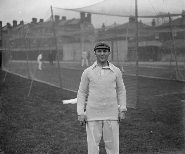 Essex County Cricket Club practice. J Cutmore posed. 9 April 1929