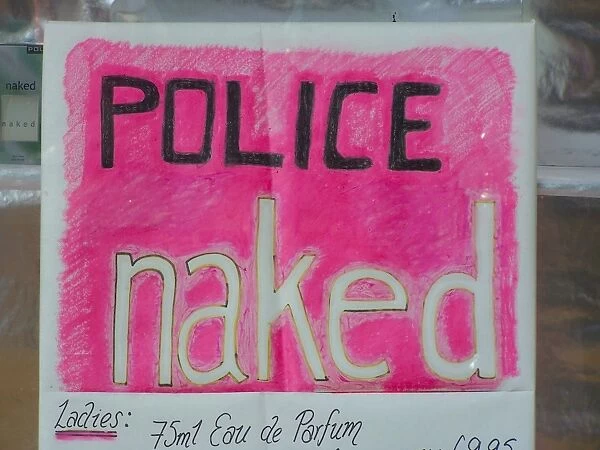 Eye-catching pink poster advertising Police Naked eau de parfum, a new perfume with