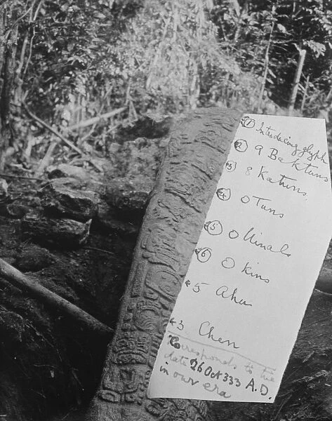 Famous explorers striking discovery. Dated tablet found on Hitherto Unknown Maya