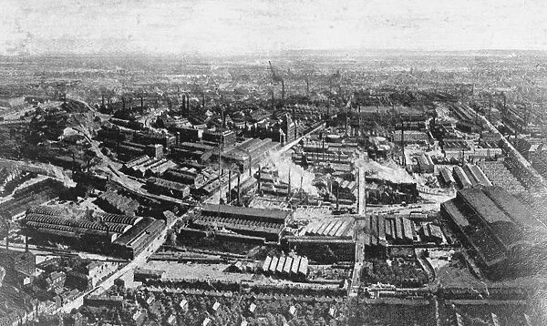 Famous Ruhr town to be seized by France. Essen, a general view of the great Krupp works